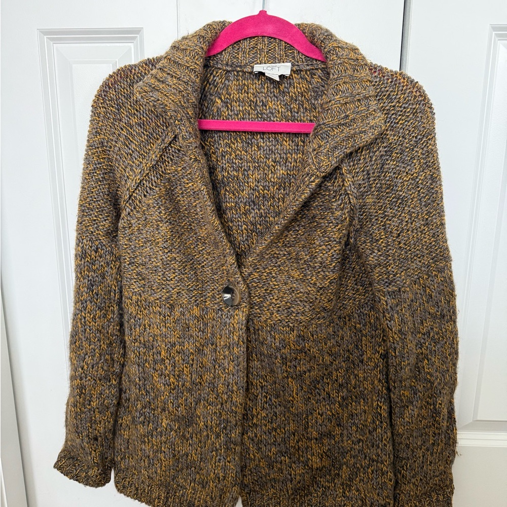 LOFT Brown Knit Button-Up Jacket